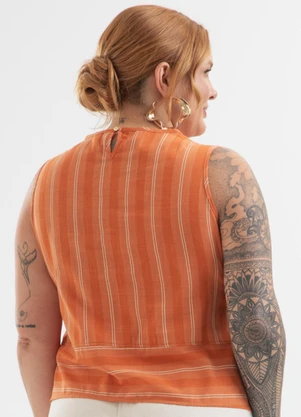 Cativa - Regata Plus Size em Tecido Texturizado Laranja - CATIVA