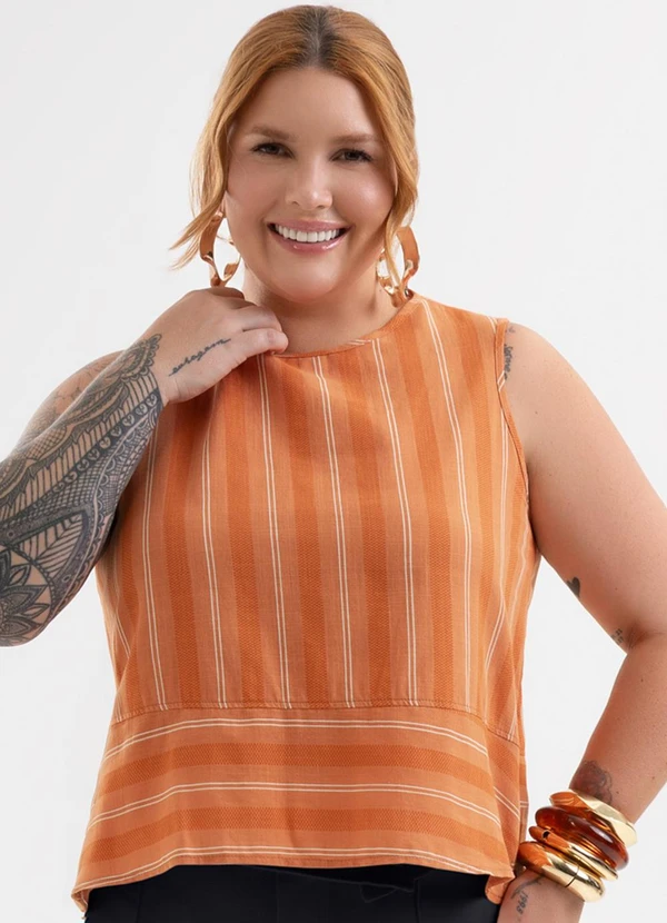 Cativa - Regata Plus Size em Tecido Texturizado Laranja