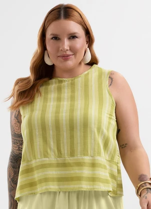 Cativa - Regata Plus Size em Tecido Texturizado Verde - CATIVA