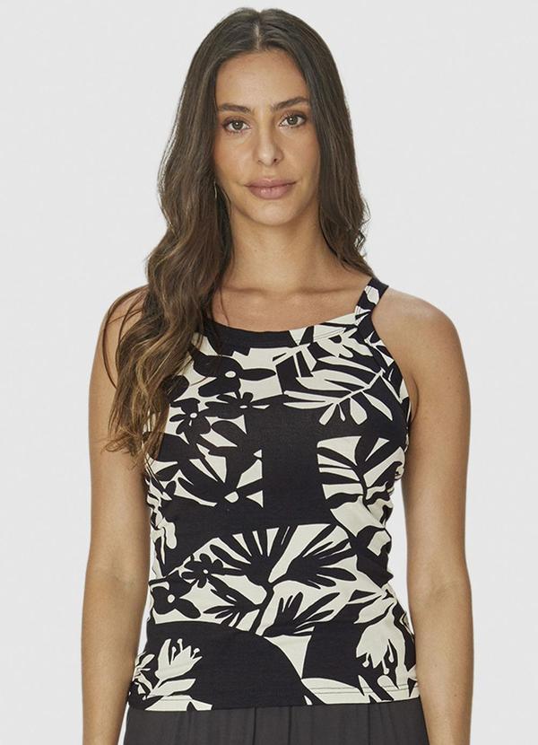 Malwee - Regata Preta Folhagens em Cotton Feminina