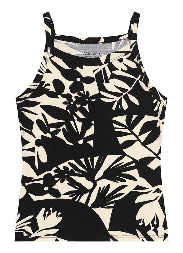 Malwee - Regata Preta Folhagens em Cotton Feminina 6
