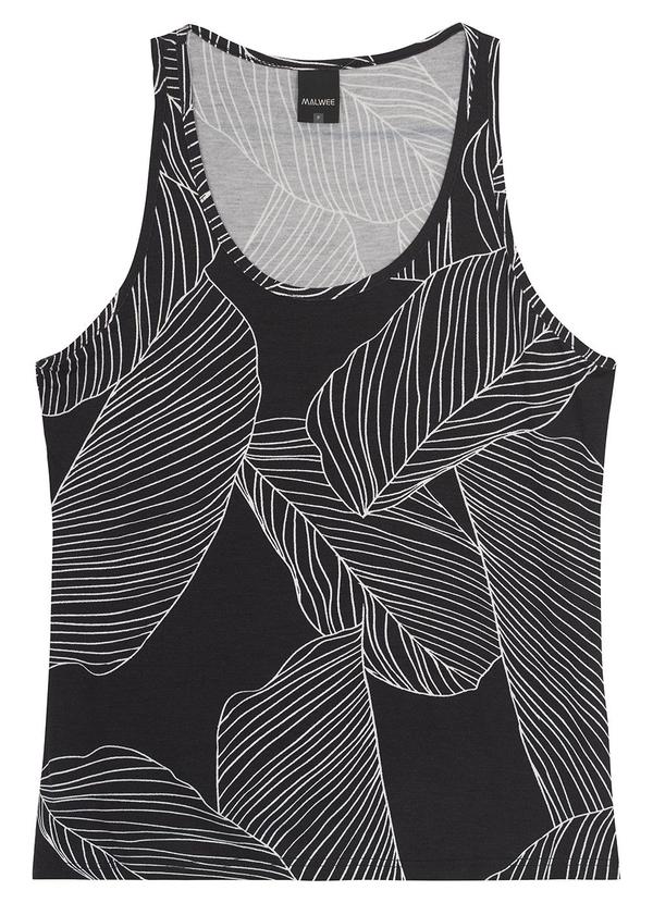 Malwee - Regata Preto Folhagens em Viscose
