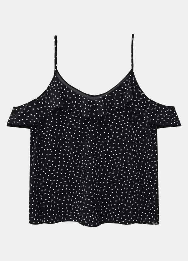 Lunender - Regata Rayon Alcinha com Babado Preto