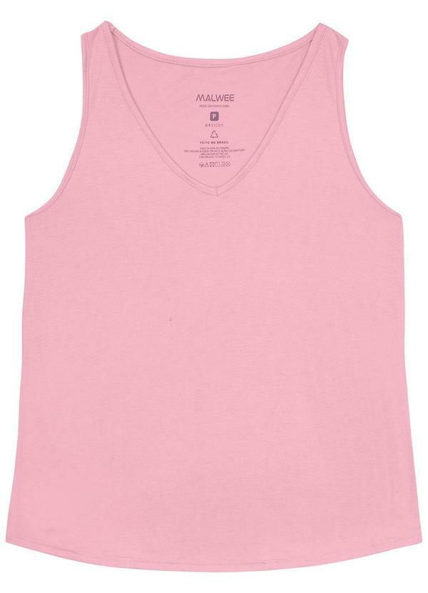 Malwee - Regata Rosa Claro Decote V em Malha