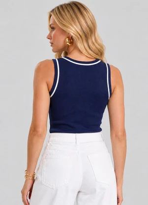 Dianna - Regata Tricot Canelada com Debrum Azul - DIANNA