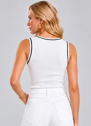 Dianna - Regata Tricot Canelada com Debrum Branco - DIANNA
