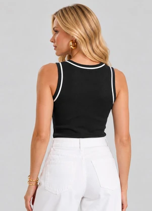 Dianna - Regata Tricot Canelada com Debrum Preto - DIANNA