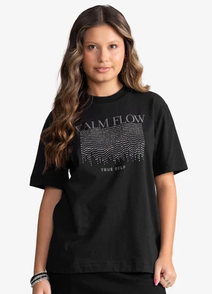 Minty - T-Shirt Feminina Meia Malha com Estampa Preto - MINTY