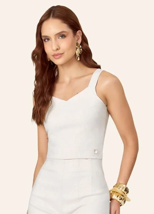 Endless - Top Feminino Bengaline Decote V Bege - ENDLESS