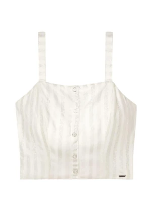 Marialícia - Top Feminino Listrado Lurex Bege - MARIALÍCIA