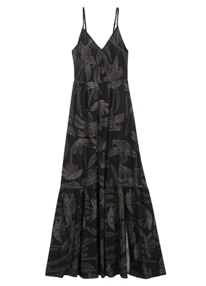 Vestido Estampado Longo Marialícia (Preto) - MARIALÍCIA
