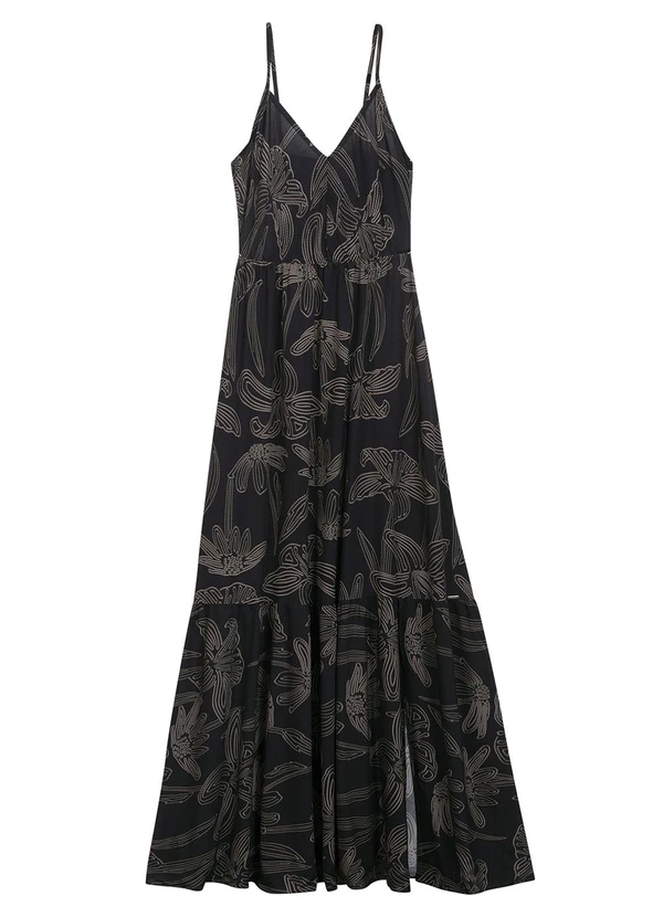 Marialícia - Vestido Estampado Longo Marialícia Preto 2