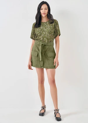 Sofie - Minissaia em Sarja com Cinto de Amarração Verde - SOFIE