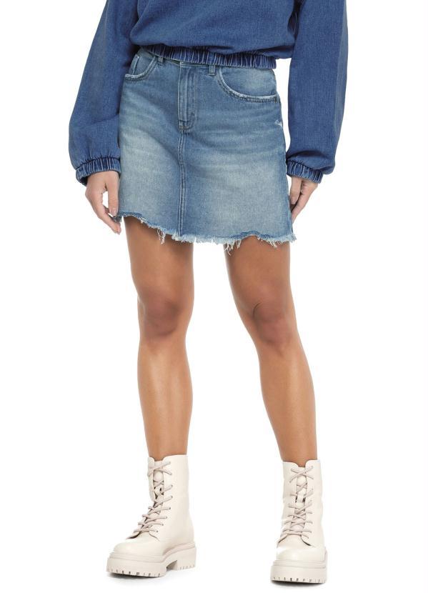 Enfim - Saia Azul Curta Jeans Estonado