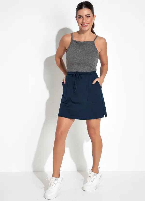 Basicamente - Saia Azul Escuro em Moletom 3