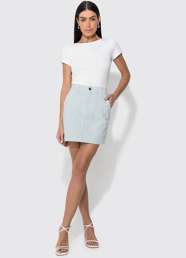 Enfim - Saia Azul Pastel Curta Listrada em Sarja 2