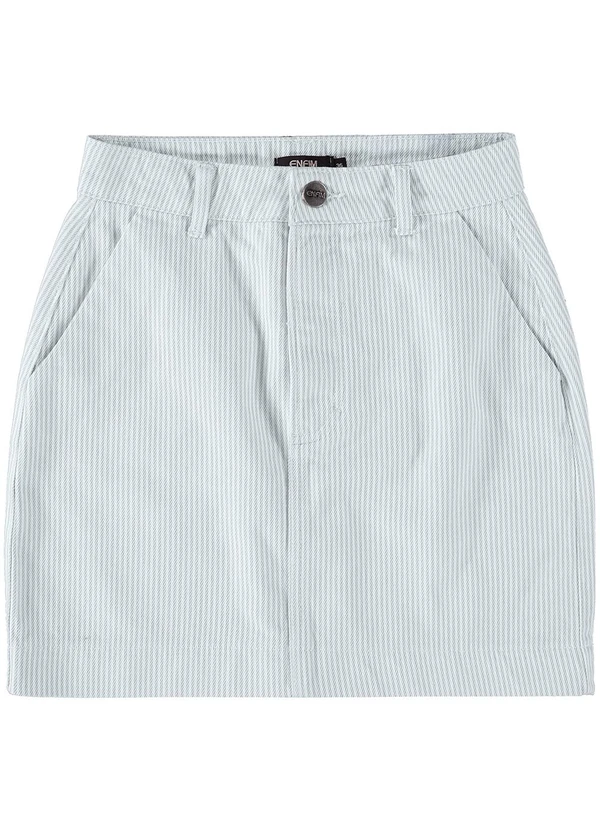 Enfim - Saia Azul Pastel Curta Listrada em Sarja 3