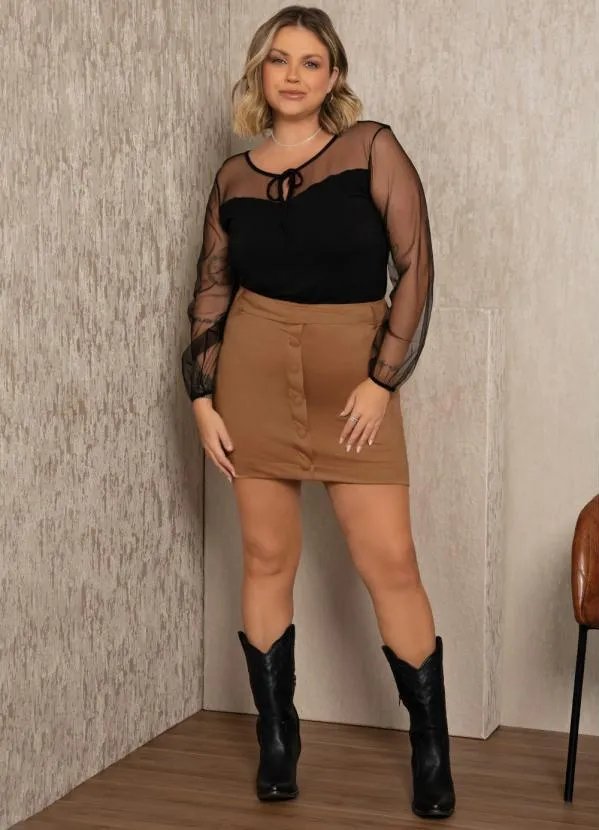 Quintess - Saia Bege com Botões Forrados 7