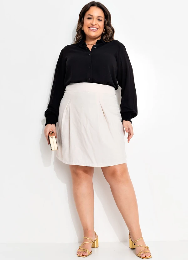 Quintess - Saia Bege em Tecido Alfaiataria de Viscose 13