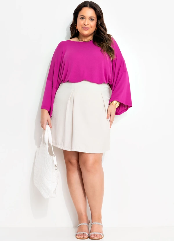 Quintess - Saia Bege em Tecido Alfaiataria de Viscose 14