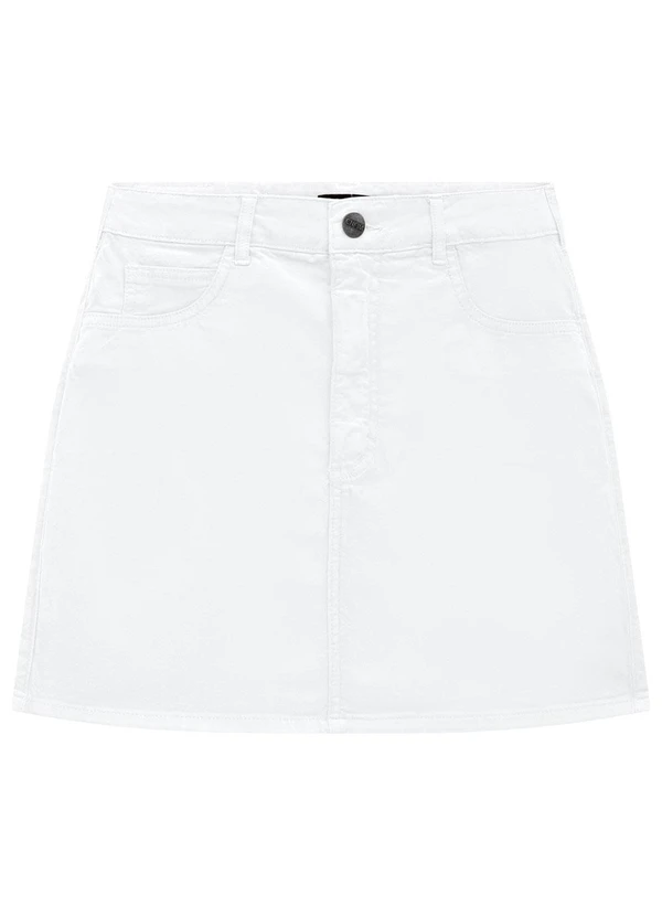 Enfim - Saia Branca Curta Evasê em Sarja