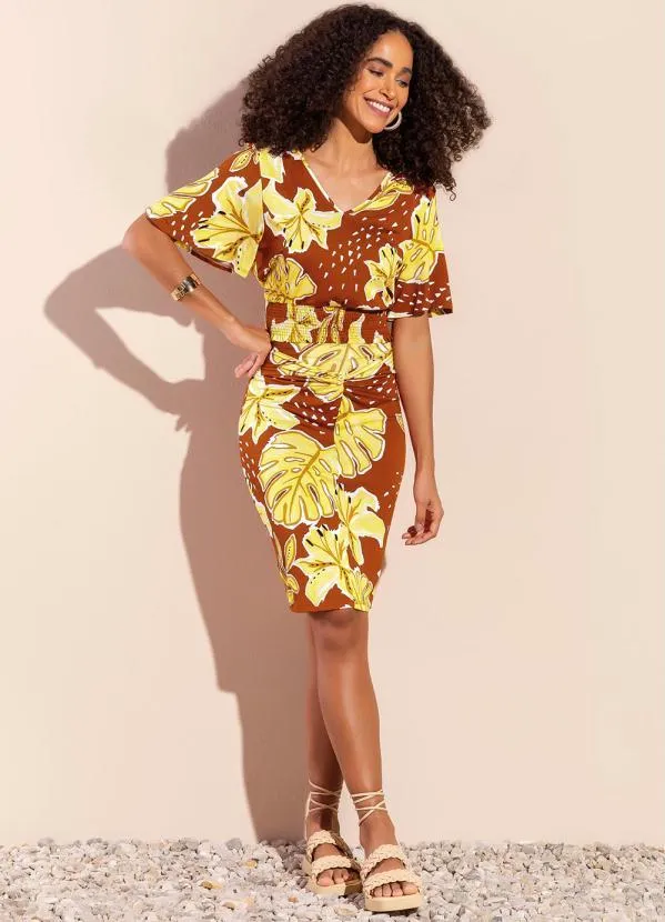 Marialícia - Saia Casual Elegante Tropical Laranja 2