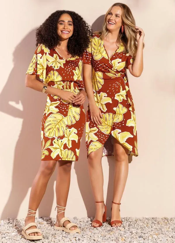 Marialícia - Saia Casual Elegante Tropical Laranja 3