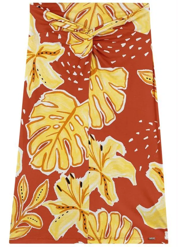 Marialícia - Saia Casual Elegante Tropical Laranja 4