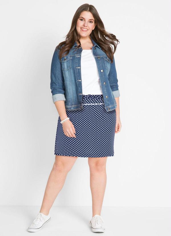 Outlet - Saia Cintura Alta com Babadinhos Poá Azul 3