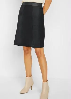 bonprix Saia Cintura Alta de Tweed Preta