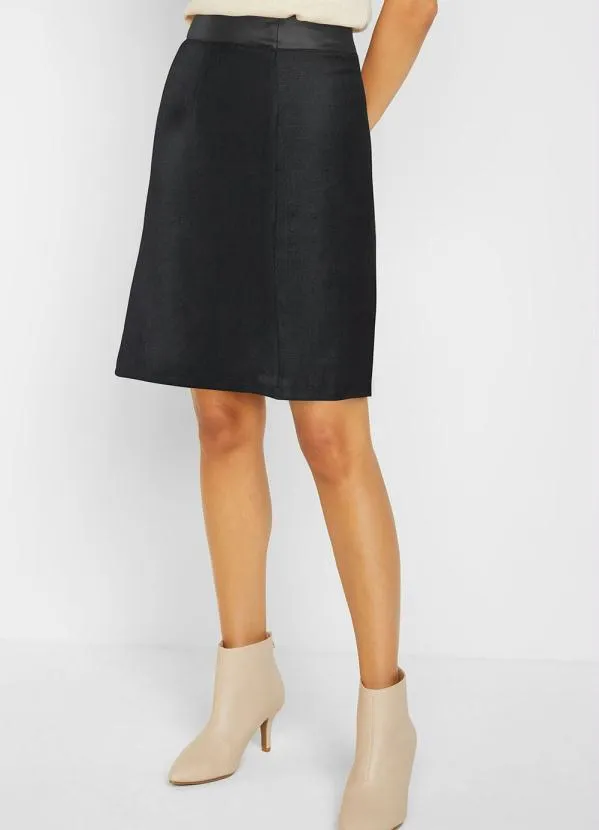 bonprix - Saia Cintura Alta de Tweed Preta