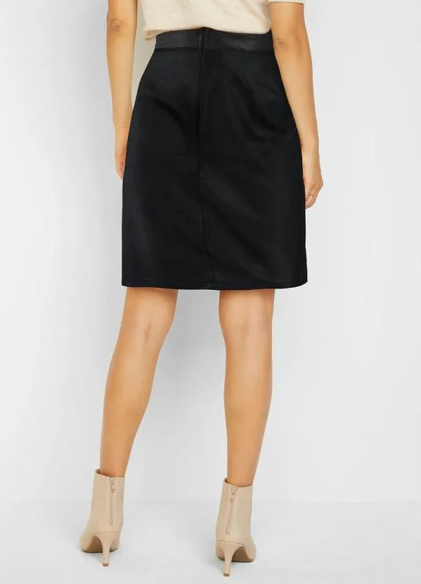 bonprix - Saia Cintura Alta de Tweed Preta 2