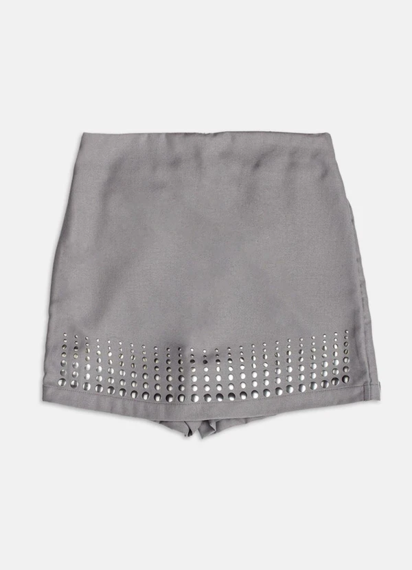 Authoria - Saia Cinza de Alfaiataria com Tachas  Cinza