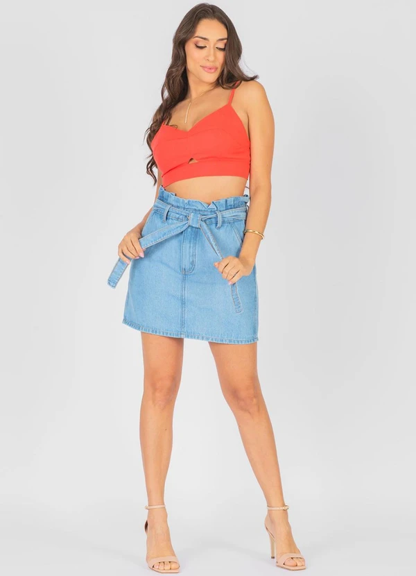 Meu Jeans - Saia Clochard Jeans Nara com Cinto Azul 3