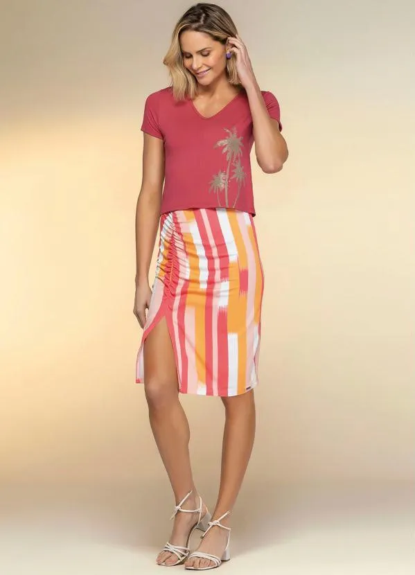 Marialícia - Saia com Abertura Lateral Marialícia Rosa 3