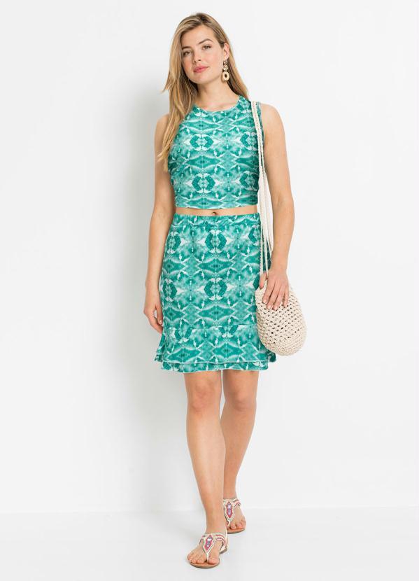 Queima Estoque - Saia com Babado na Barra Étnico Verde 4