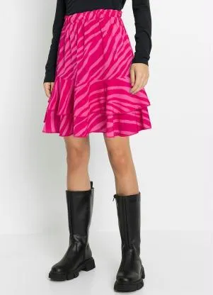 bonprix - Saia com Babado Zebra Rosa Pink - BONPRIX