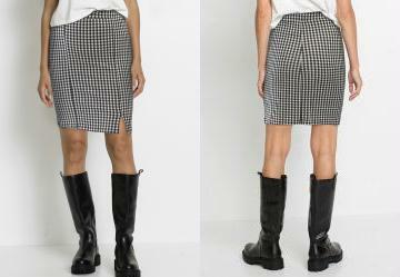 Saia com Fenda Xadrez Preto e Branco