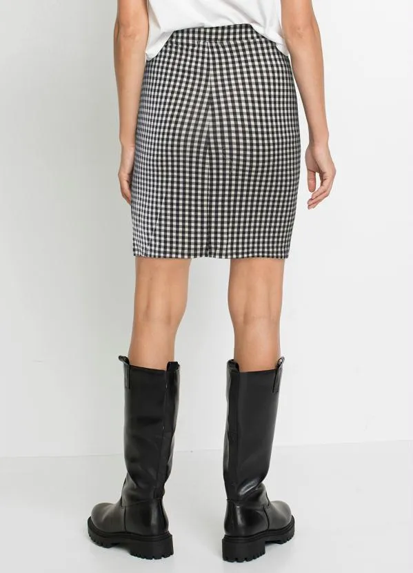 bonprix - Saia com Fenda Xadrez Preto e Branco 2