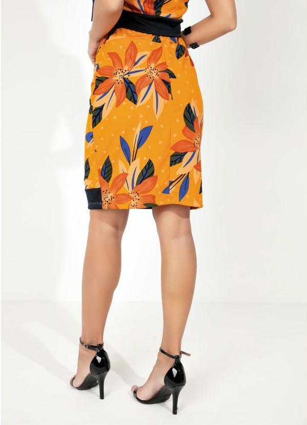 Outlet - Saia com Recorte na Barra Floral Laranja 2