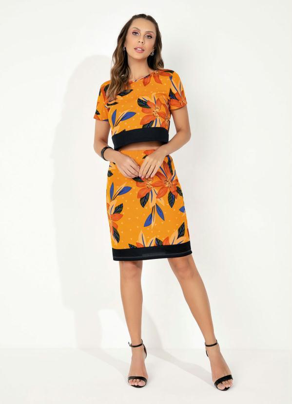 Outlet - Saia com Recorte na Barra Floral Laranja 3