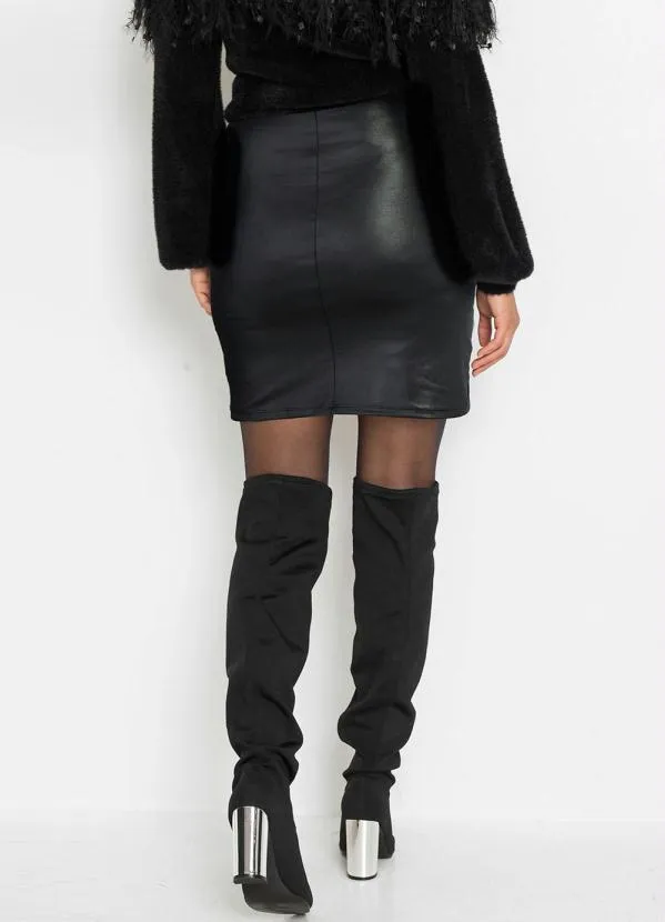 Queima Estoque - Saia com Transpasse Cintura Alta Preta 2