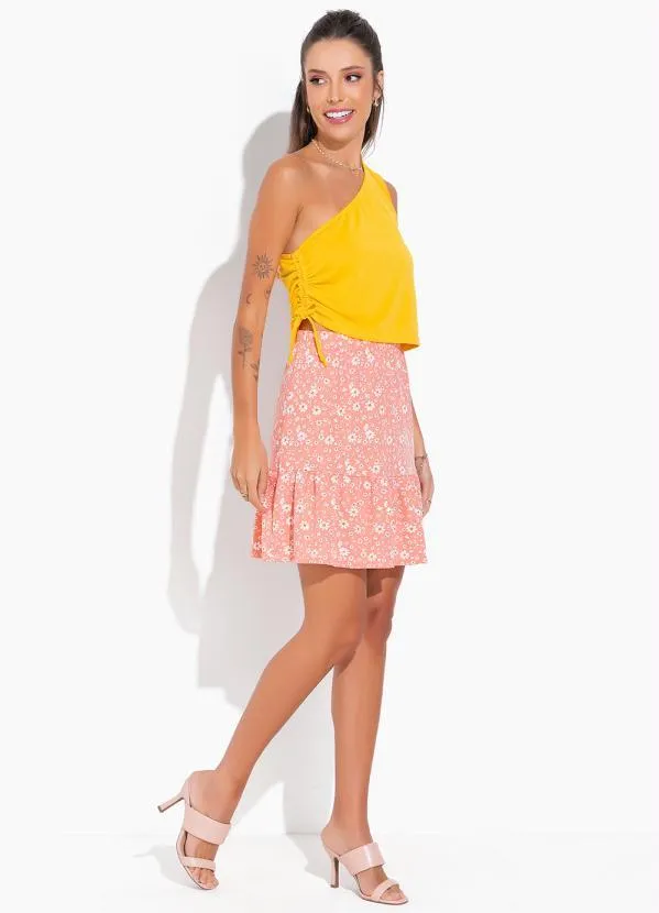 Moda Pop - Saia Curta com Babado na Barra Floral Salmão 3