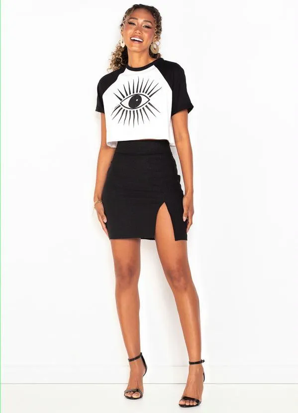 Forum - Saia Curta com Fenda e Brilho Preto 3