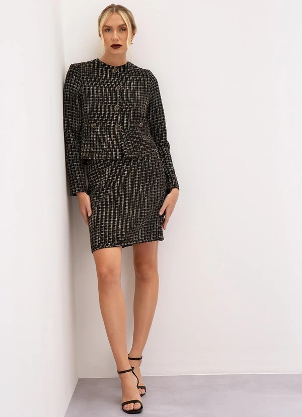 Principessa - Saia Curta de Tweed Xadrez Preta e Off White Cendi 3