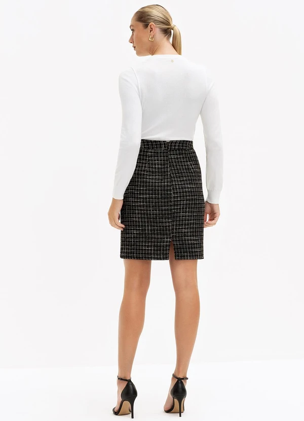 Principessa - Saia Curta de Tweed Xadrez Preta e Off White Cendi 4