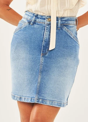 Doce Trama - Saia Curta em Jeans com Elastano Azul - DOCE TRAMA