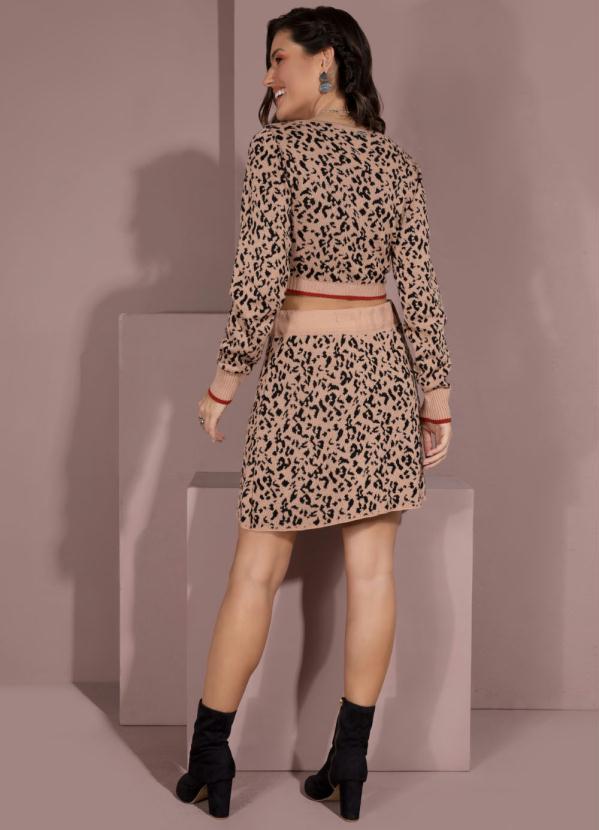 Outlet - Saia Curta em Tricô Evasê Onça 5