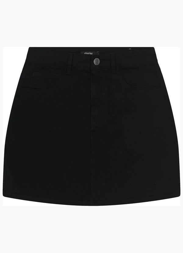 Enfim - Saia Curta Evasê em Sarja Preto 1