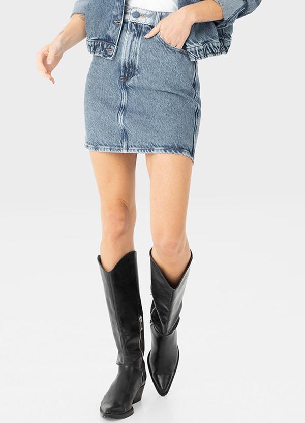 Enfim - Saia Curta Evasê Jeans Azul 1